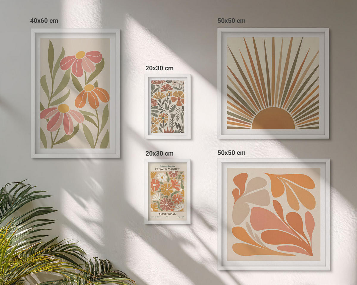 WANDBILDER 5er-Set - 50x50 cm & 20x30 cm & 40x60 cm Weißer Rahmen - Pastellfarbene Sonnenblumen - Weiß, Kunststoff (40/60cm) - ArtPrintCave