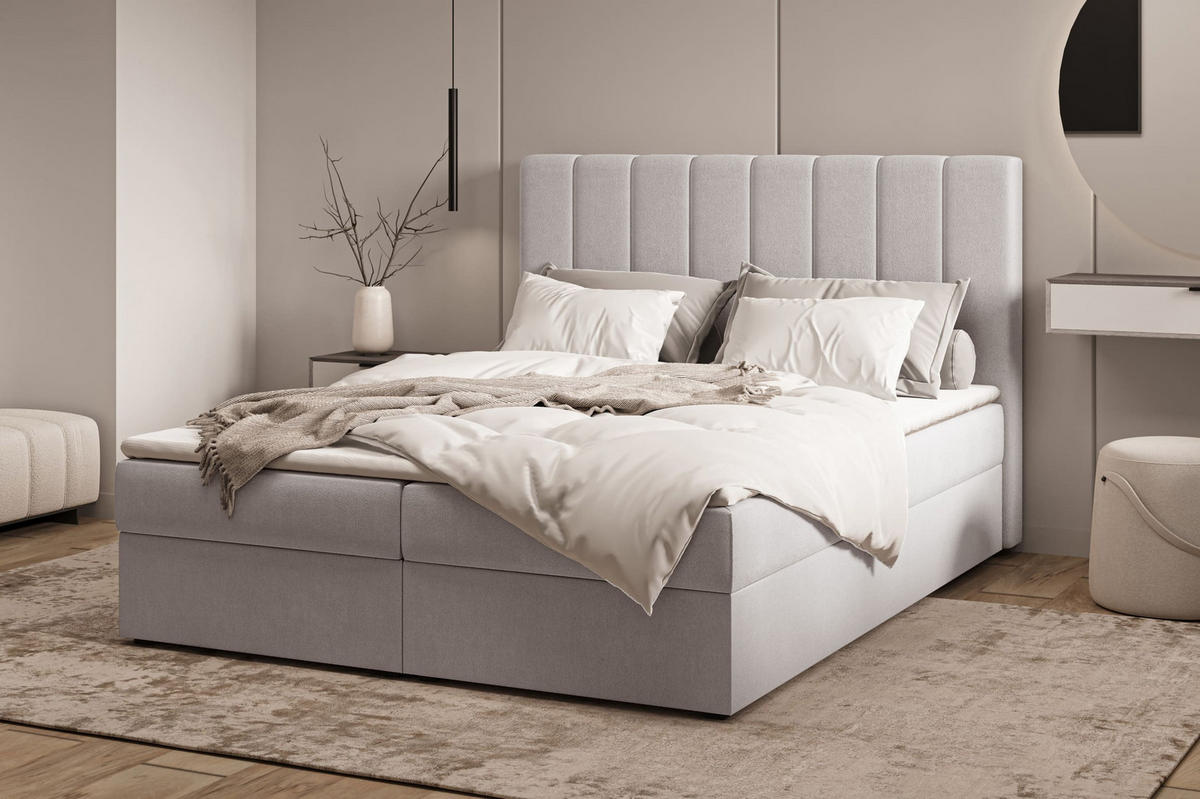 KONTINENTALBETT - Boxspringbett 01 180x200 - Trinity 32 - Silber - Silberfarben/Kieferfarben, Holzwerkstoff/Textil (180/200cm) - Möblo
