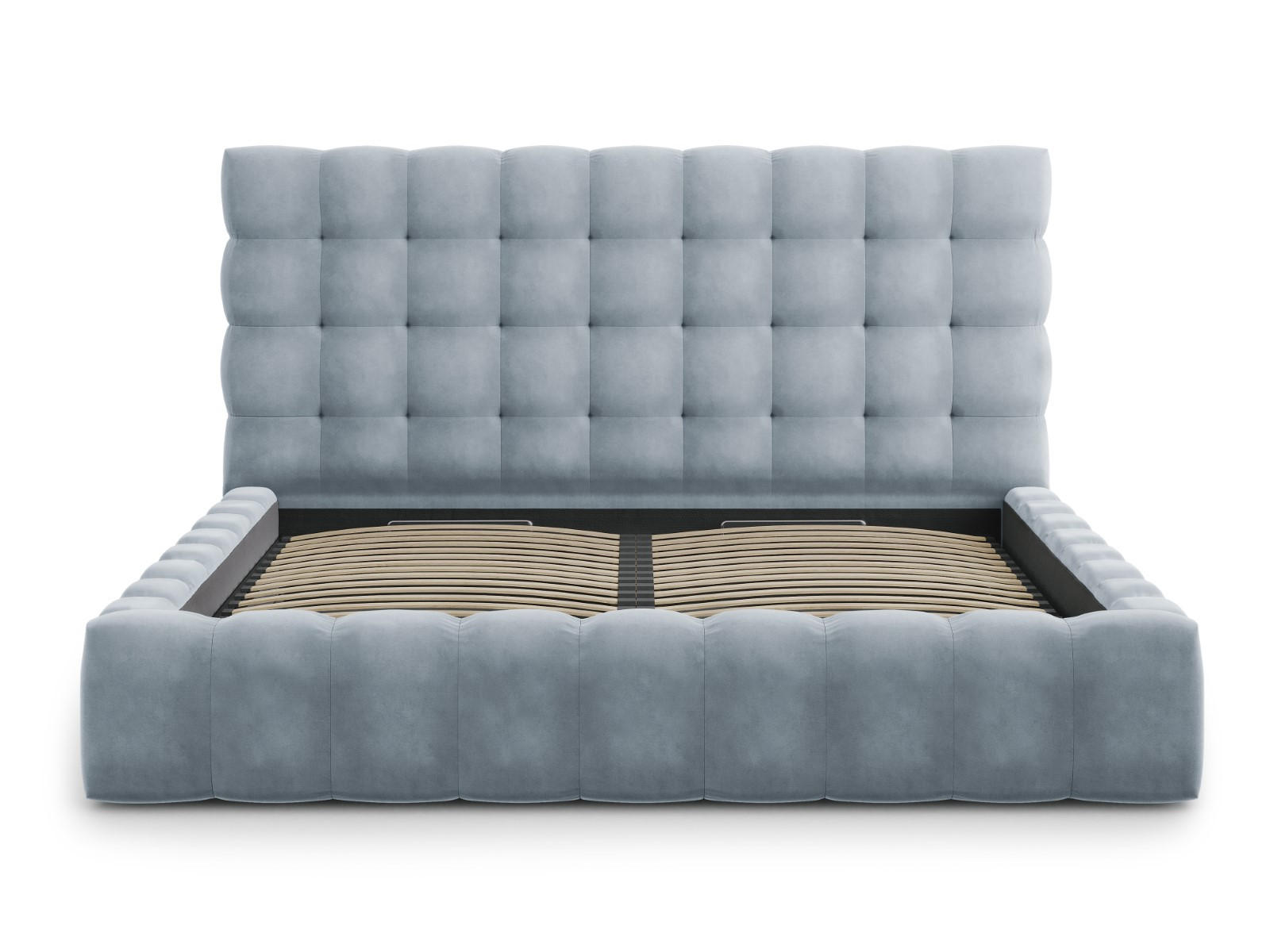 BETT mit Bettkasten und Kopfteil Mamaia aus Samt hellblau 200x200cm - Hellblau, Textil (200/200cm) - Micadoni