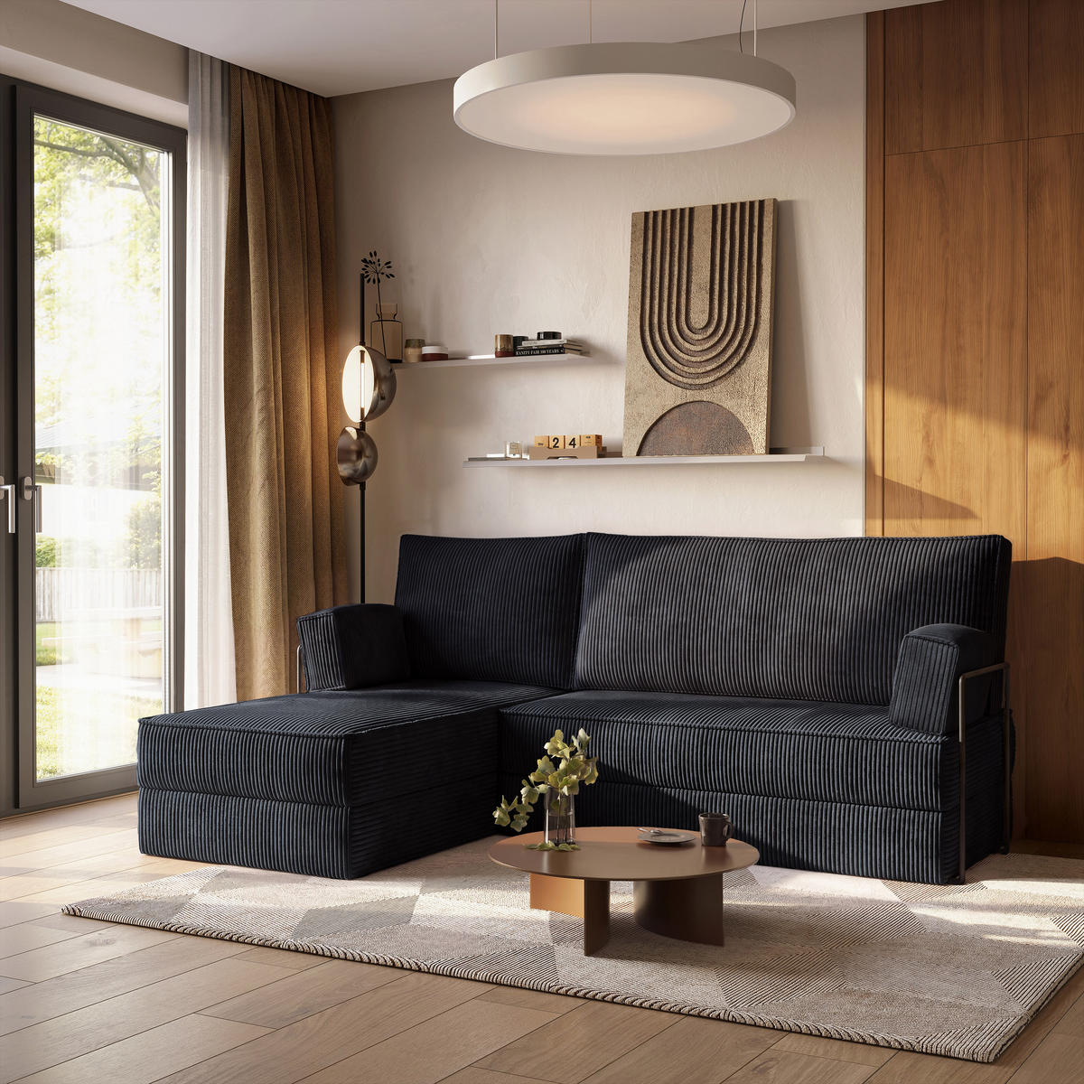 ROHOVÁ SEDAČKA NOTIA modulární Boneless pohovka s funkcí spaní, černá POSO 135 - černá, textil (200/120cm) - MASSENO