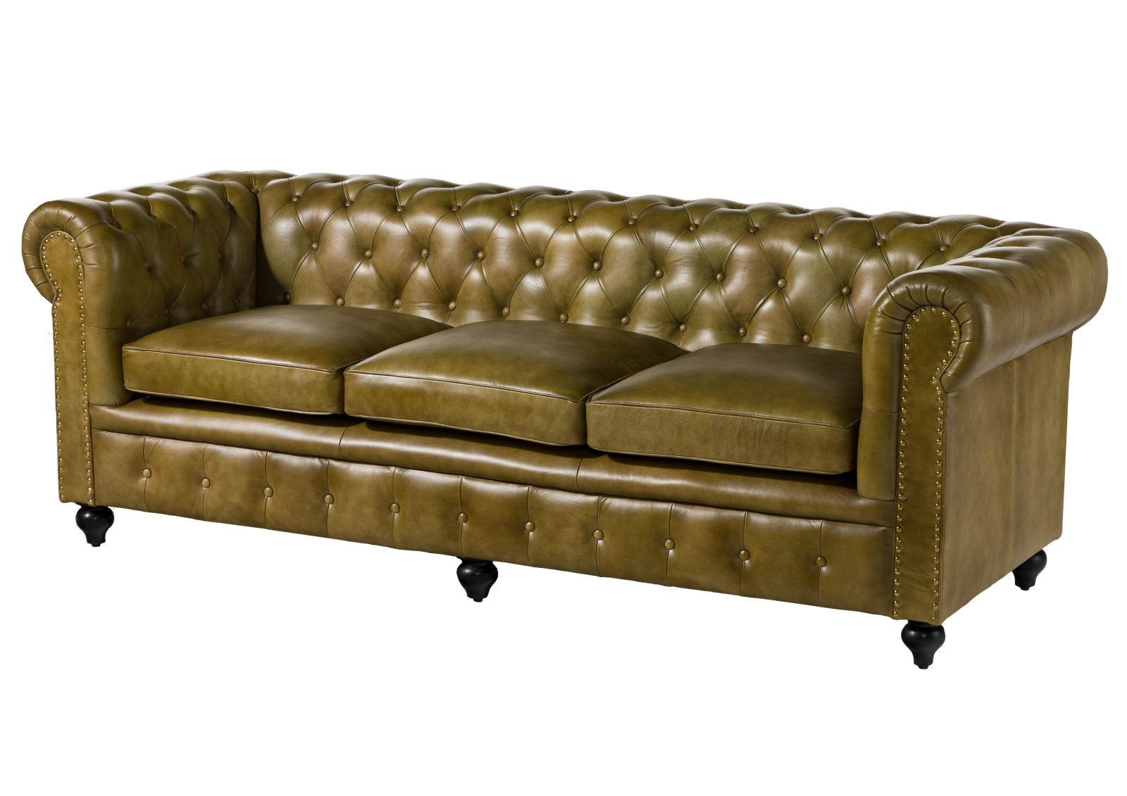 SOFA 3-Sitzer Echtleder 216x82x75 grün CHESTERFIELD #303 - Grün, Leder (216/75/82cm) - Massivmoebel24