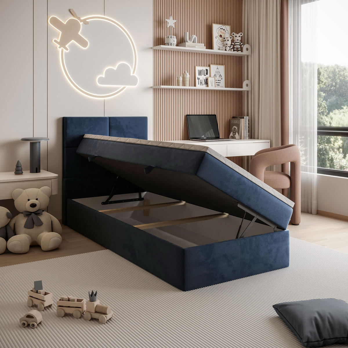 BOXBETT CROSS MINI mit Topper 100x200 cm Royal Velvet 234 - Dunkelblau, Textil - Lookway