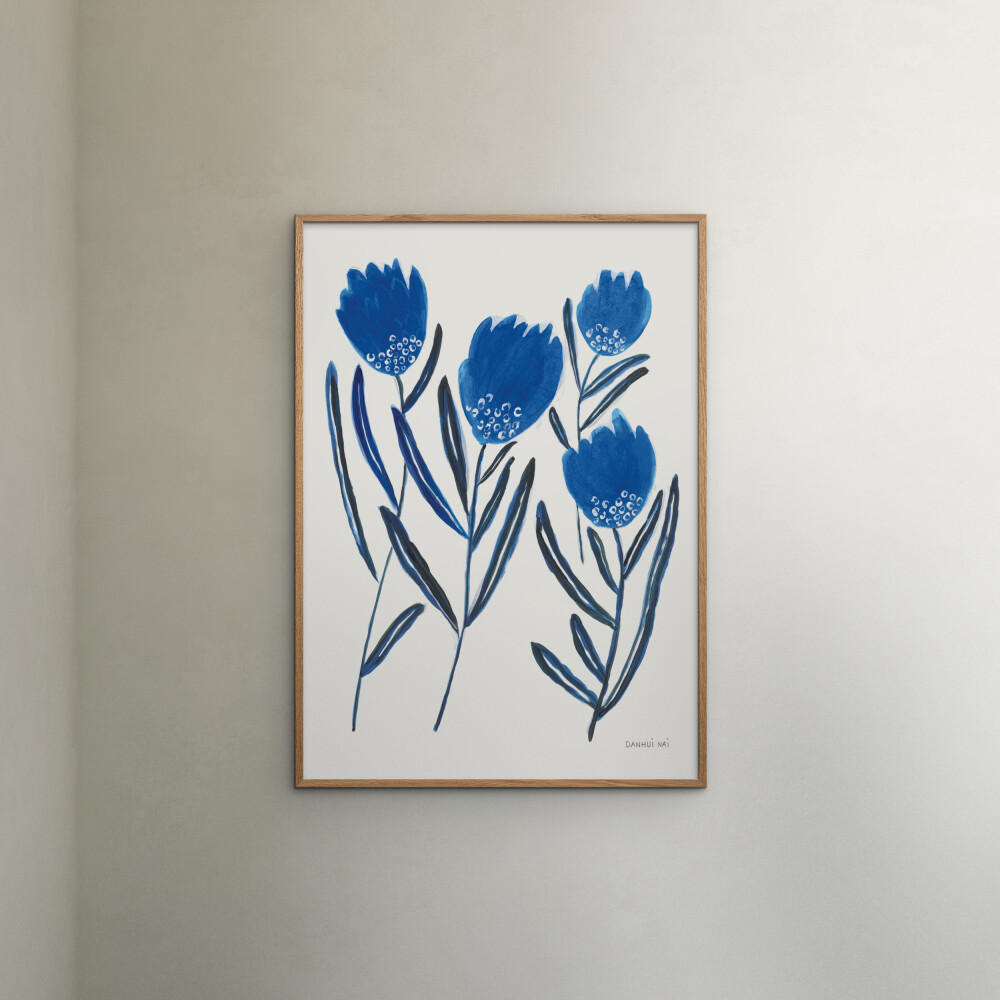 POSTER mit Rahmen Wild Apple - Borrowed and Blue II - Blau/Eichefarben, Holz/Papier (70/100cm) - Poster&Frame