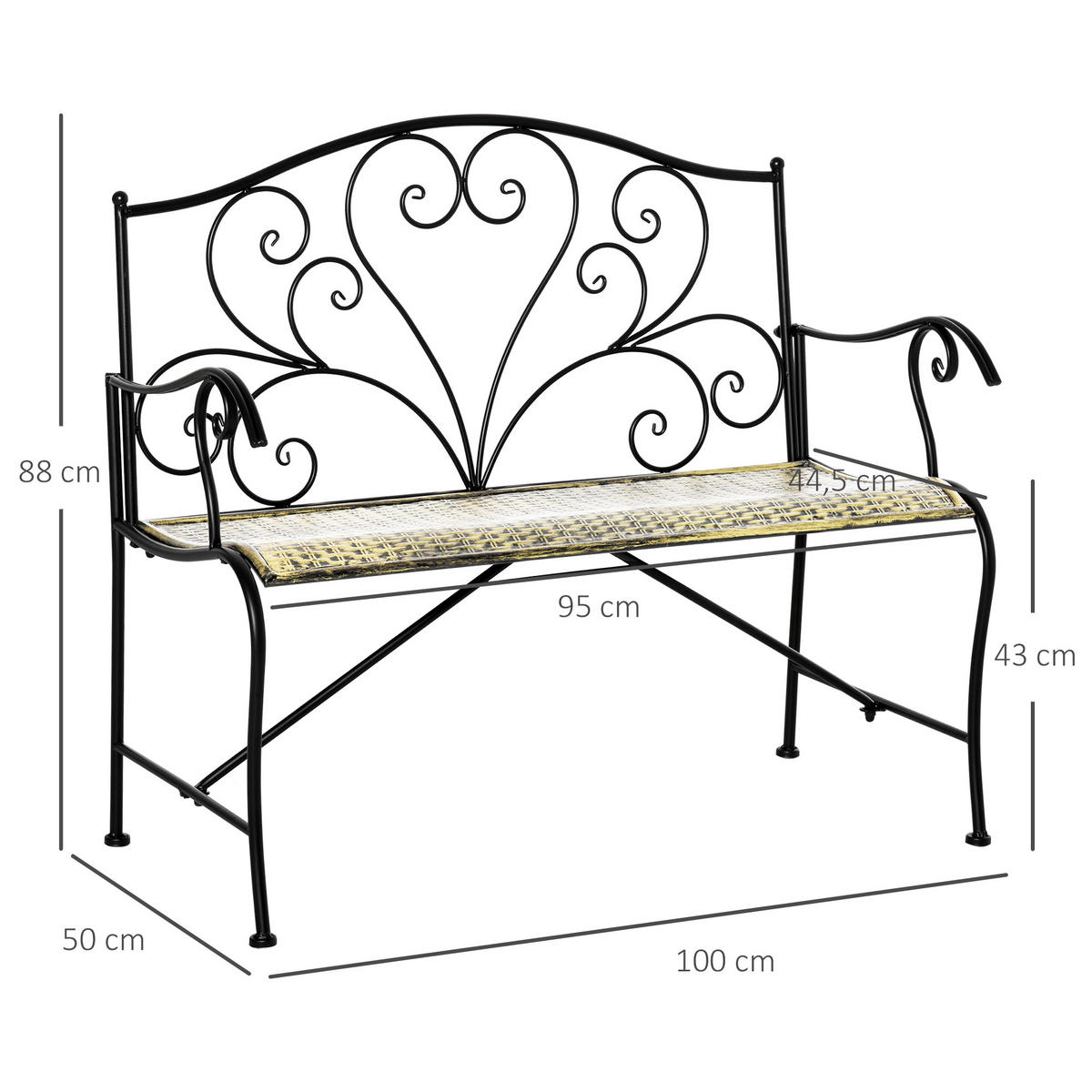 GARTENBANK DE-17755 Schwarz/Gold - Schwarz, Metall (100/88/50cm) - ComfortXL
