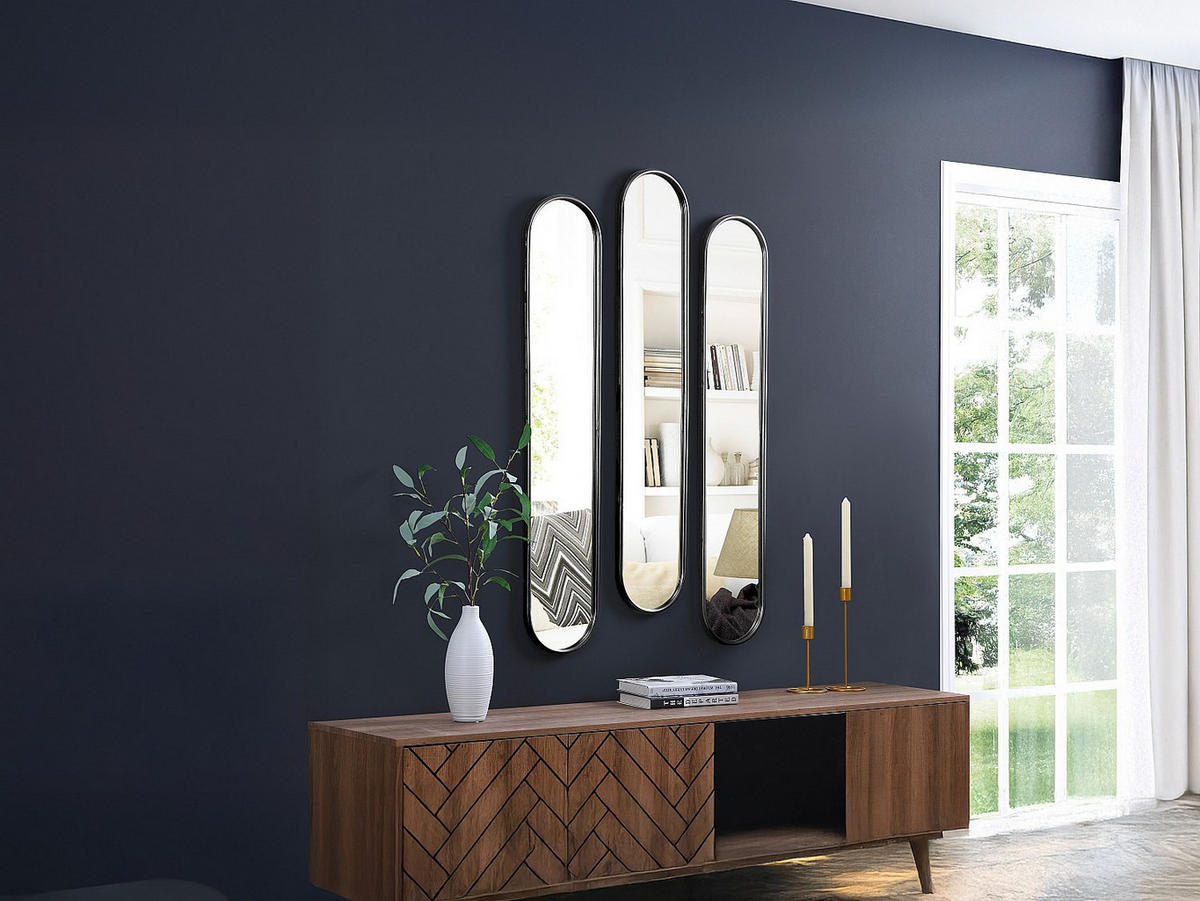 3ER-SET Spiegel oval - 23 x 120 cm - Metall - Schwarz - JAYLEN - Schwarz, Metall (23/120/2cm) - Vente-Unique