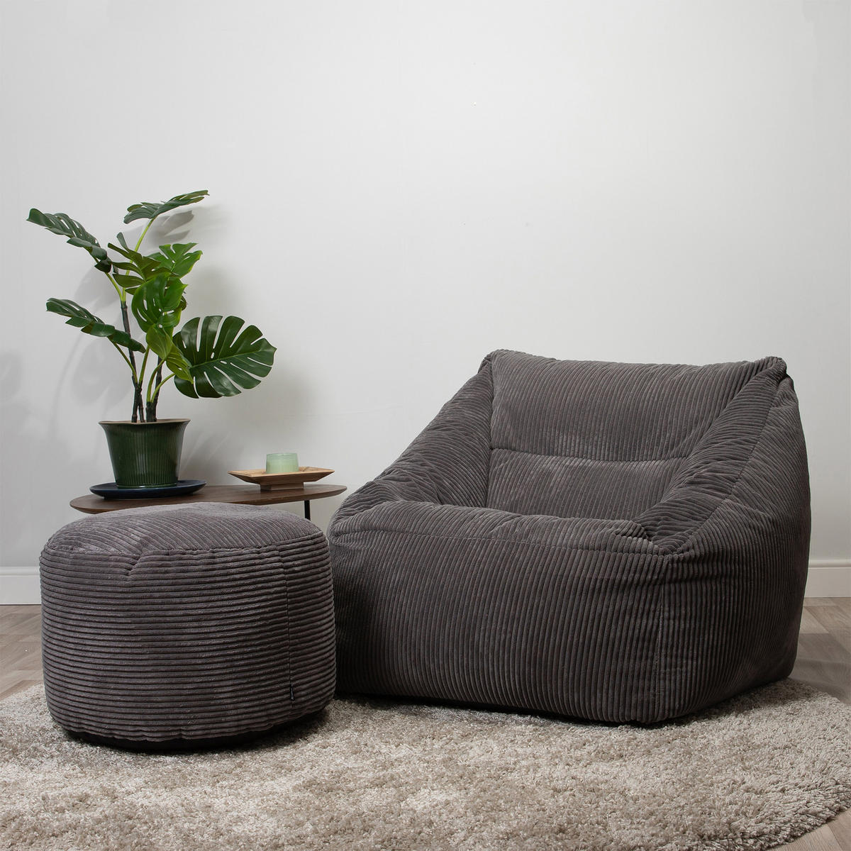 SITZSACK Sessel Natalia + Sitzpouf - Grau, Textil (100/80/88cm) - icon