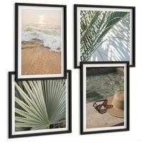 BILDER SET 4er Set - 50x50 cm & 40x60 cm Schwarzer Rahmen - Strandhut und Sonnenbrille - Schwarz, Kunststoff (50/50cm) - TULUP