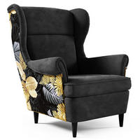 OHRENSESSEL Havana im skandinavischen Stil, Schwarz, mit Beinen in Wengefarbe - Wengefarben/Schwarz, Holzwerkstoff (82/102/92cm) - Beautysofa