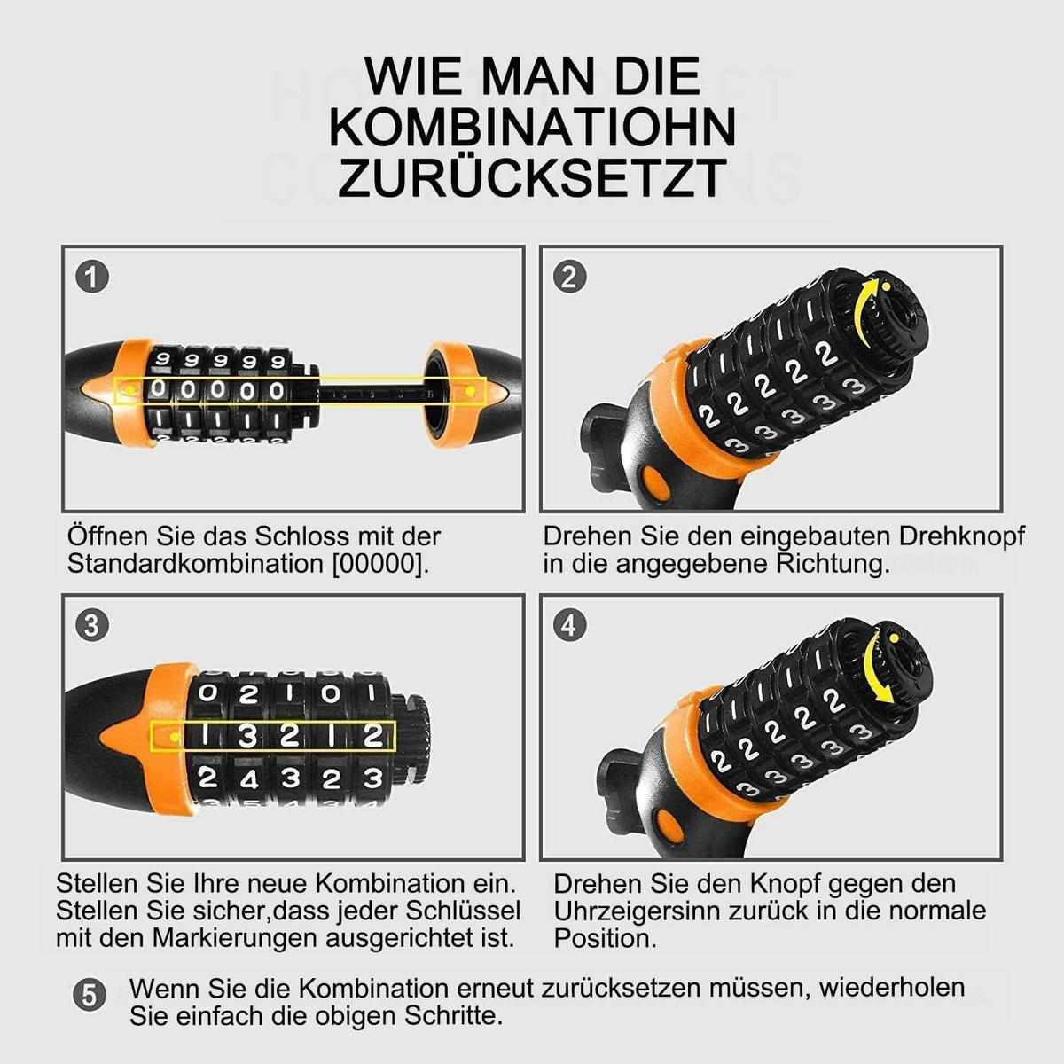 KABELSCHLOSS 120 cm mit Zahlencode und Halterung - Orange, Kunststoff (1.2/1.2/120cm)