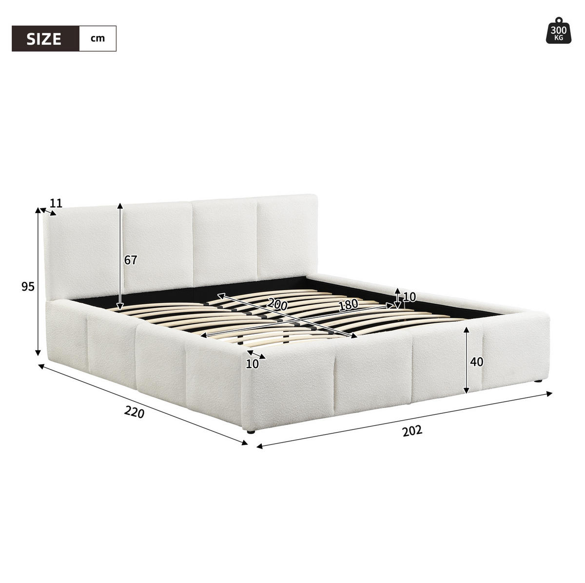 POLSTERBETT 180/200 cm mit Lattenrost, gepolstertem Kopfteil und Bouclé-Bezug, Beige - Beige, Textil (180/200cm) - Redom