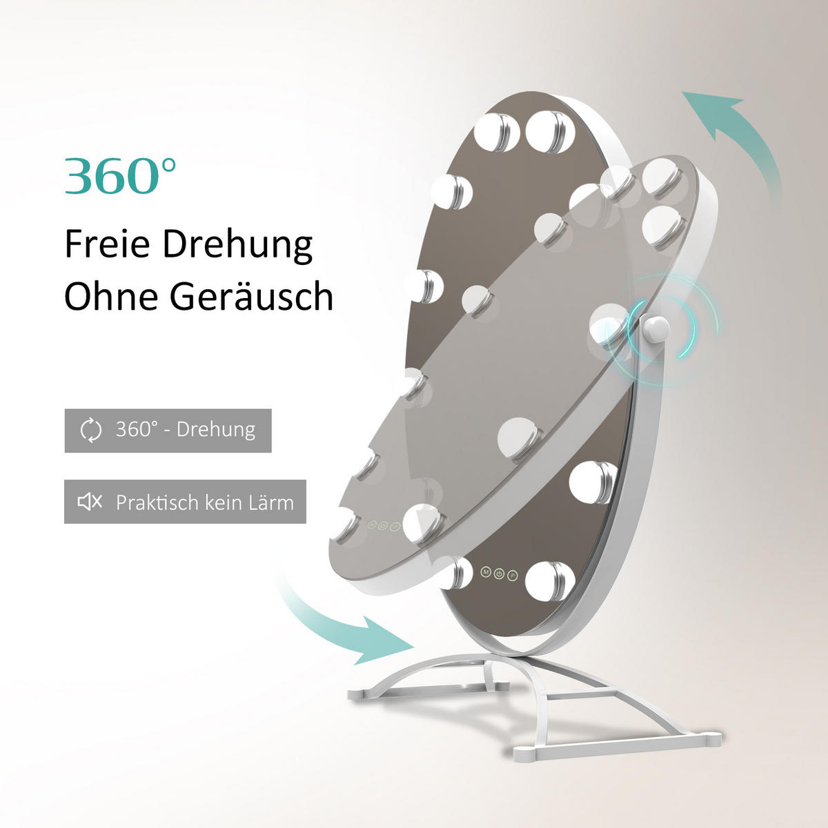 KOSMETIKSPIEGEL Rund mit Beleuchtung, Weiß, Ø50 cm - Weiß, Glas (50/6/50cm) - EMKE