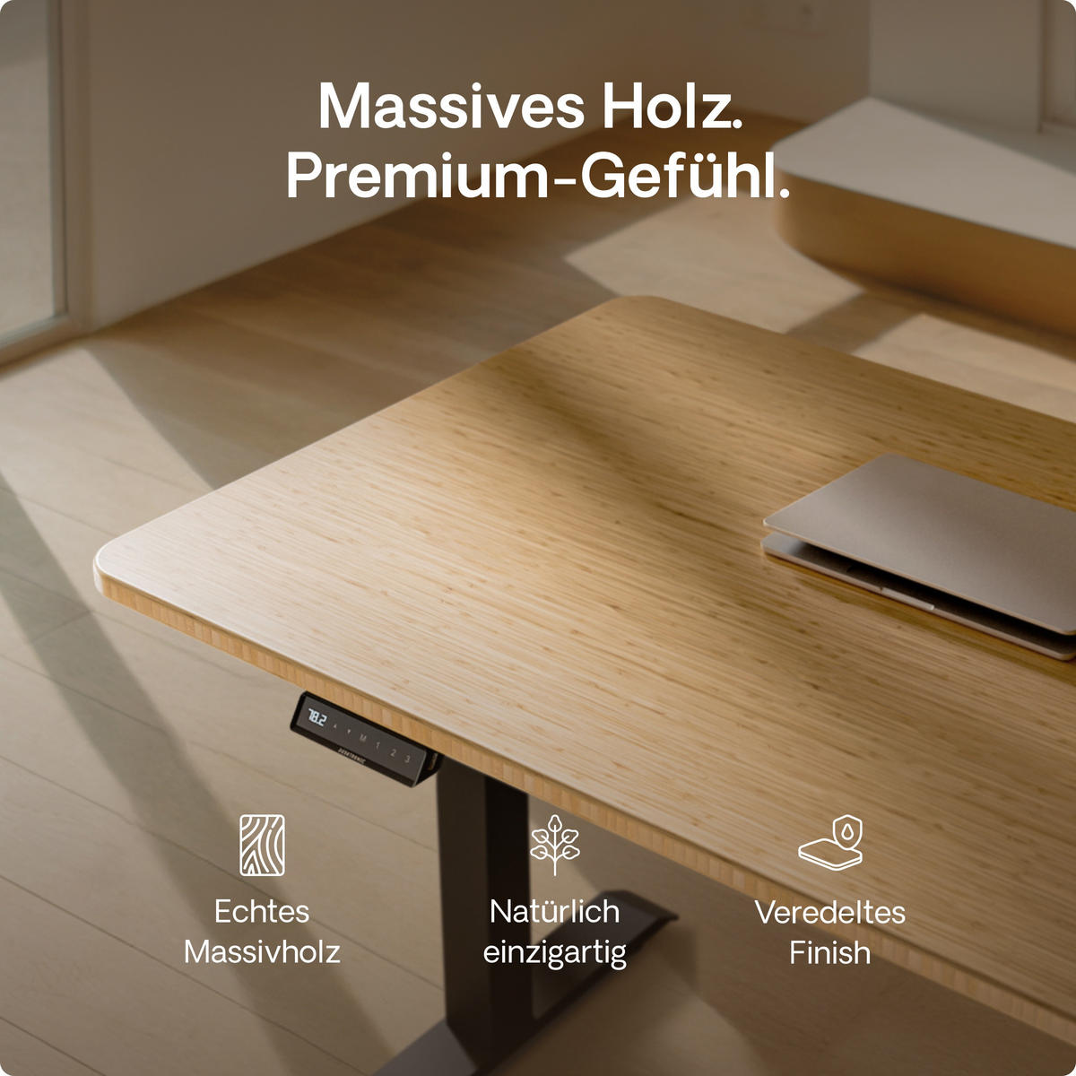 SCHREIBTISCH Elektrisch Höhenverstellbarer HomeOne 140x70cm Schwarz/Bambus mit Memory-Funktion, Anti-Kollisions Technologie - Hellgelb/Schwarz, Holz (70/140/72cm) - Desktronic