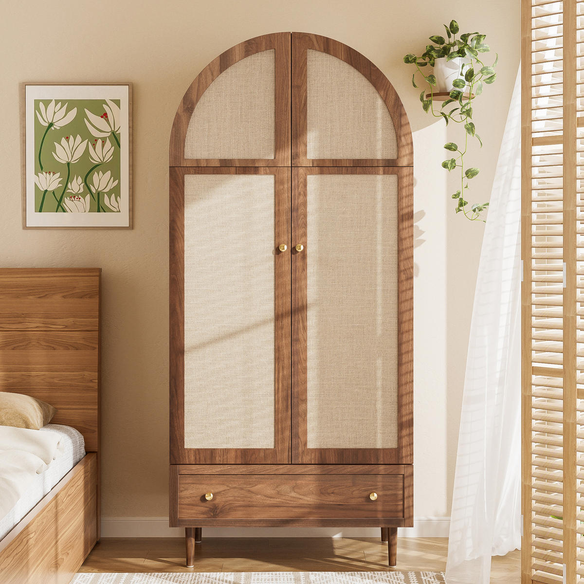 KLEIDERSCHRANK Holz Stoff Türen - Naturfarben, Holz (50/175/79cm) - LEBENLANG