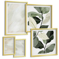 BILDER SET 5er Set - 50x50 cm & 20x30 cm & 40x60 cm Goldrahmen - Leuchtende, abstrakte Boho-Farben - Goldfarben, Kunststoff (40/60cm) - TULUP