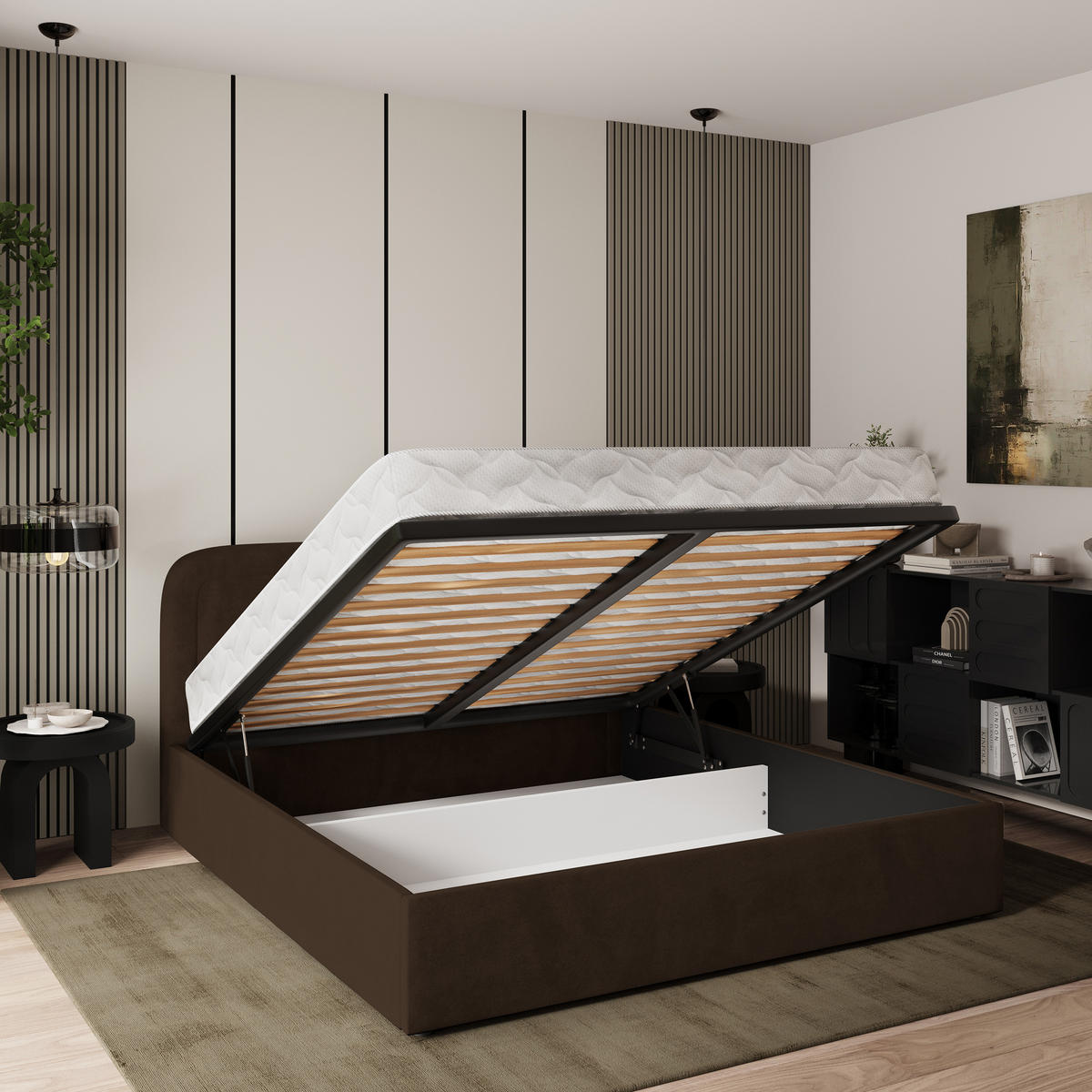 POLSTERBETT BENIRA K 120x200 cm mit Bettkästen - Braun - Braun, Holz/Textil - MASSENO