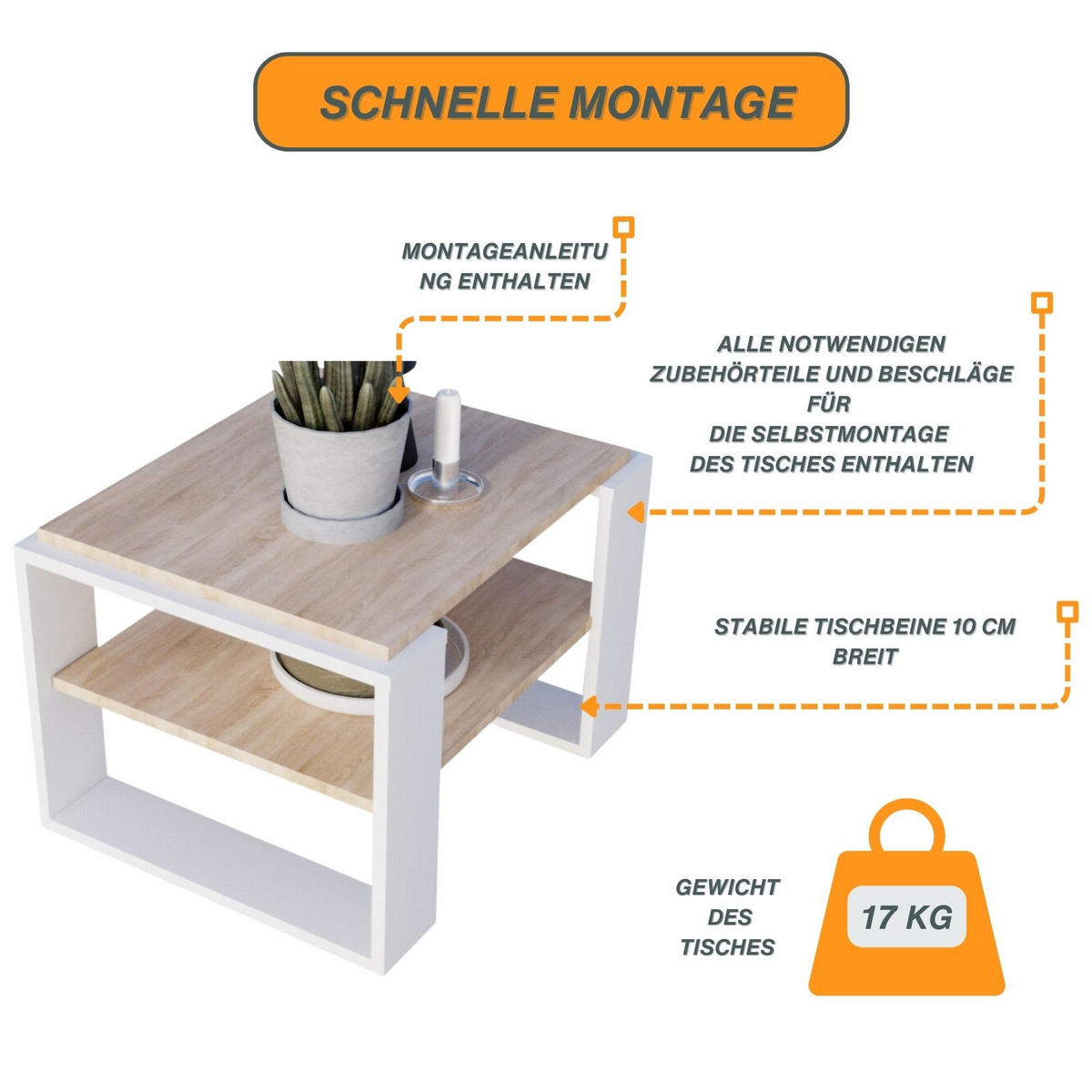 COUCHTISCH Kaja63 63/42/53,8 - Weiß/Sonoma Eiche, Holzwerkstoff (54/63/42cm) - RAUMHIRSCH FURNITURE