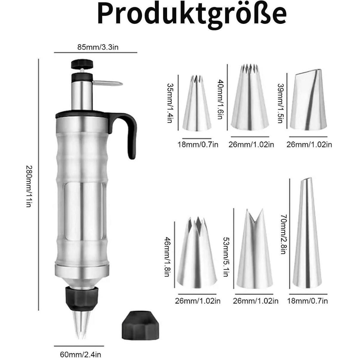 GARNIERSPRITZE Edelstahl mit 6 Tüllen Schwarz - Schwarz, Metall (28/28/28cm)