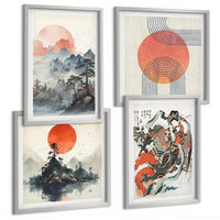 BILDER SET 4er Set - 50x50 cm & 40x60 cm Silberner Rahmen - Asiatische Landschaften Japandi - Silberfarben, Kunststoff (50/50cm) - TULUP