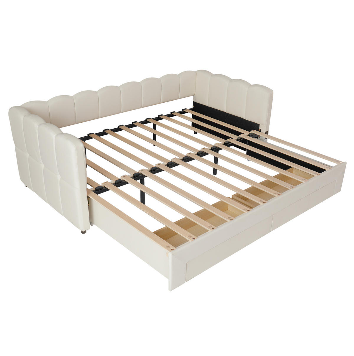 DNEVNI krevet od lanene tkanine 90x190 cm bež, izvlačiv na 180x190 cm s USB i Type-C priključcima te 2 ladice - bež, tekstil (90/190cm) - Modfu