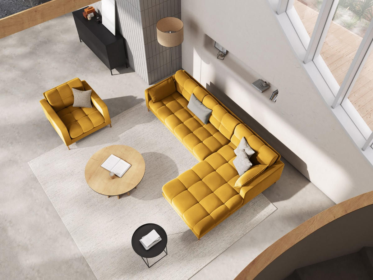 ECKSOFA rechts Mamaia aus Samt gelb 5 Sitzplätze - Gelb, Textil (185/293cm) - Micadoni