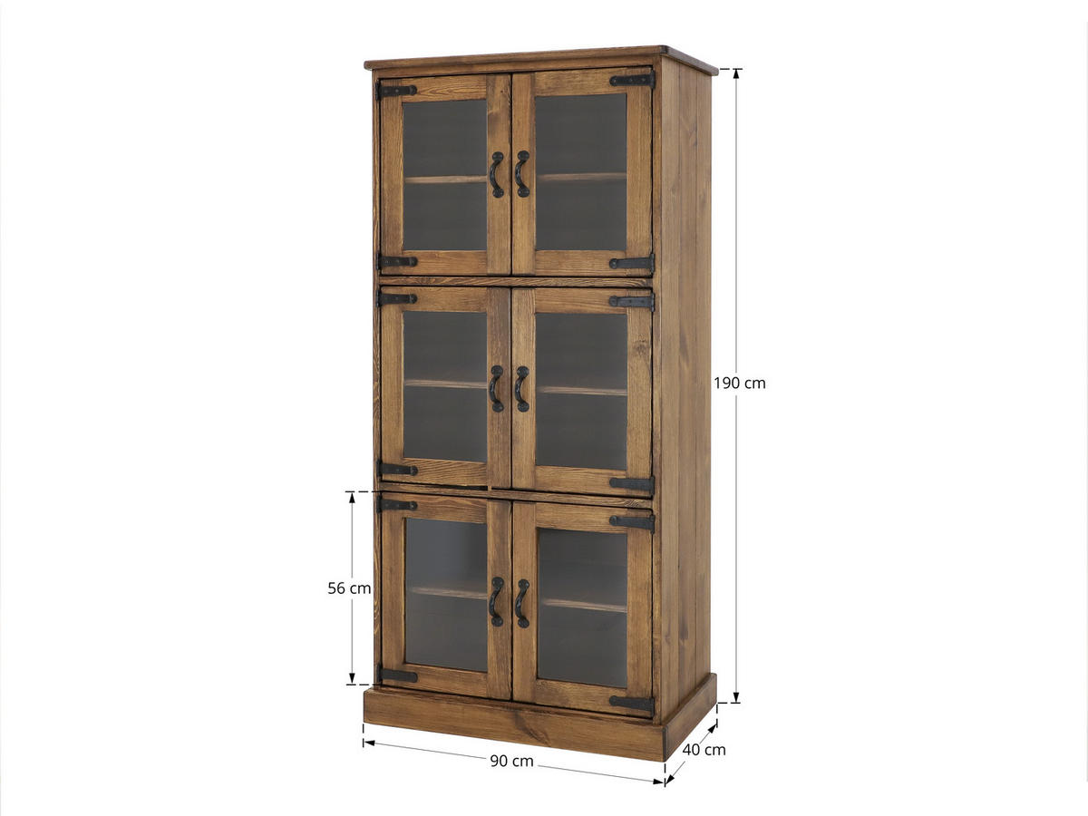 VITRINE aus Massivholz Rustyk 3 - Dunkelbraun/Schwarz, Holz (90/190/40cm) - Seart