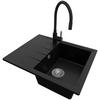 GRANITSPÜLE Mailand, 2-er set Schwarz 62/50 cm 1 Becken + Küchenarmatur 40/38 cm + Ablauf-Set ab 40er Unterschrank - Chromfarben/Schwarz, Kunststoff (62/19/50cm) - Primagran