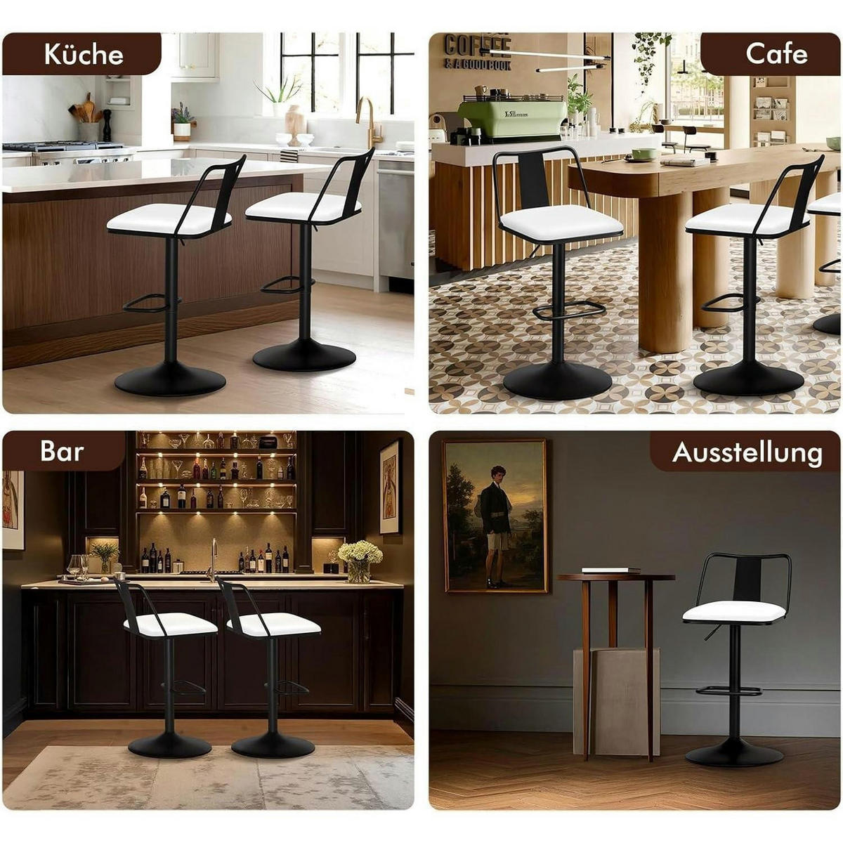 BARHOCKER 2-teiliges Set Weiß höhenverstellbar mit Rückenlehne und Fußstütze - Weiß, Kunststoff (43/102/43cm)
