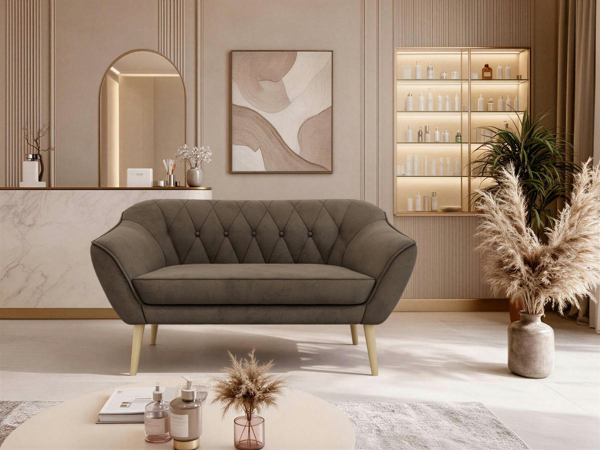 2-SITZER-SOFA PIRS - Braun Velvet - Holzbeine - Dunkelbraun/Buchefarben, Holzwerkstoff/Textil (140/75/74cm) - MKS
