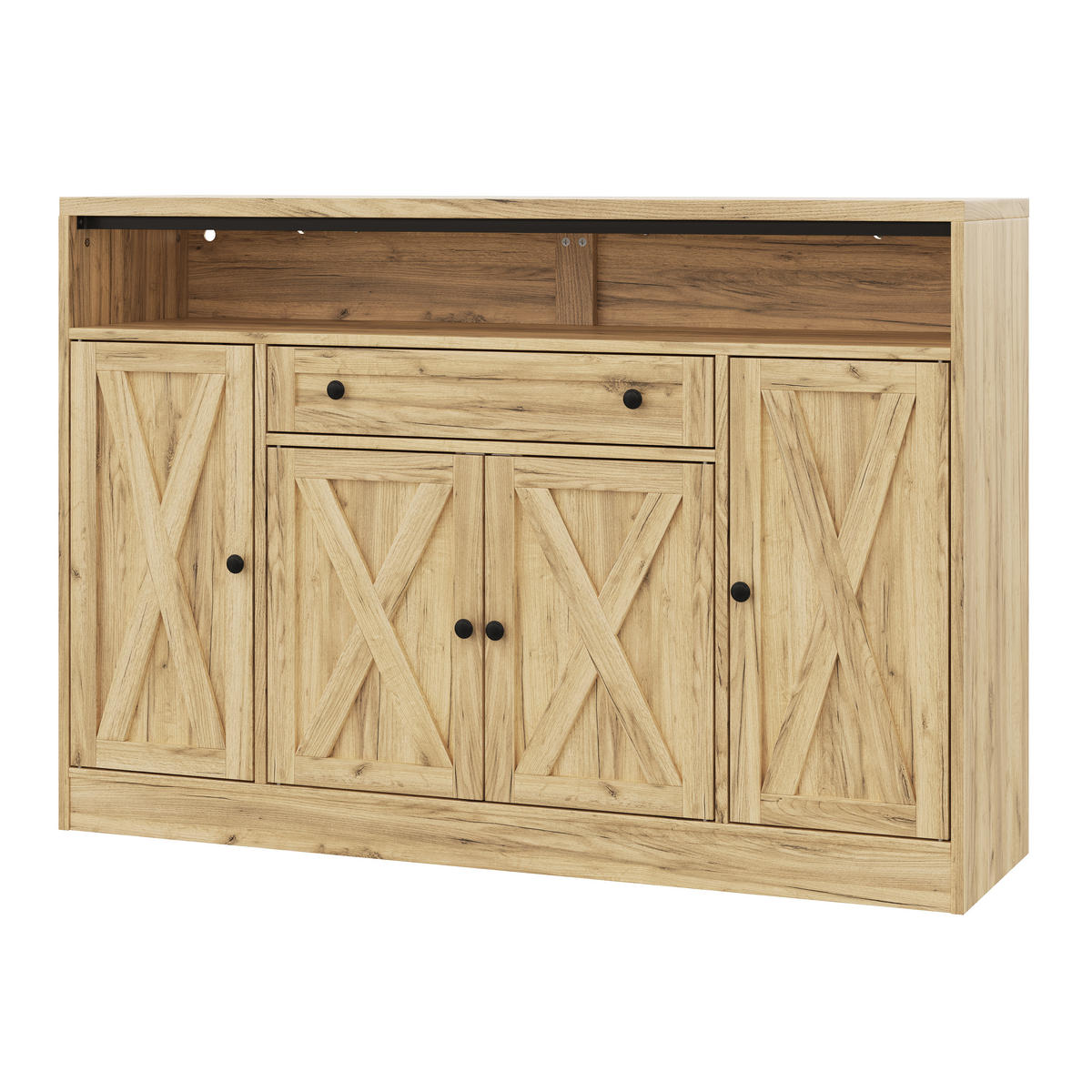 KÜCHENSCHRANK Sideboard Natur mit RGB-LED 4 Scheunentüren & Türablagen - Naturfarben, Holzwerkstoff (140/95/35cm) - Urban Meuble