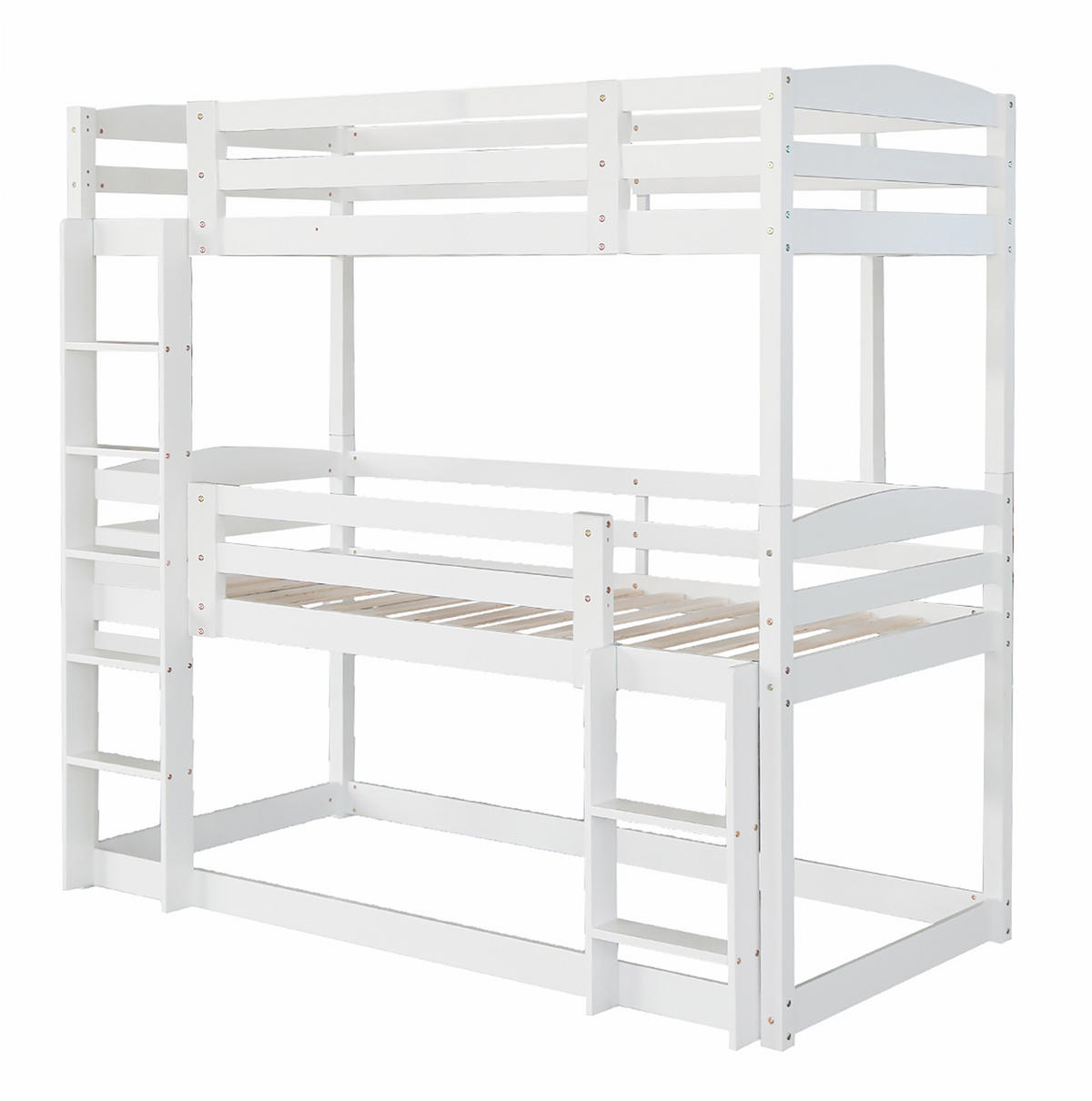 POSCHODOVÁ posteľ 90/200 cm biela trojitá rozložiteľná z borovicového dreva - biela, drevo (90/200cm) - OKWISH