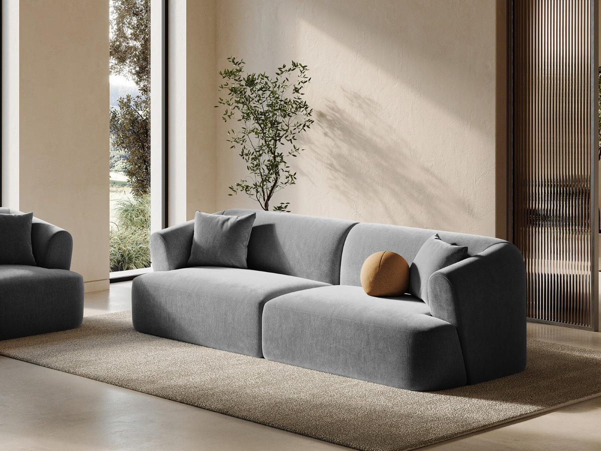 MODULARES-SOFA Campi aus Samt grau 4 Sitzplätze - Grau, Textil (90/70/255cm) - Cosmopolitan Design