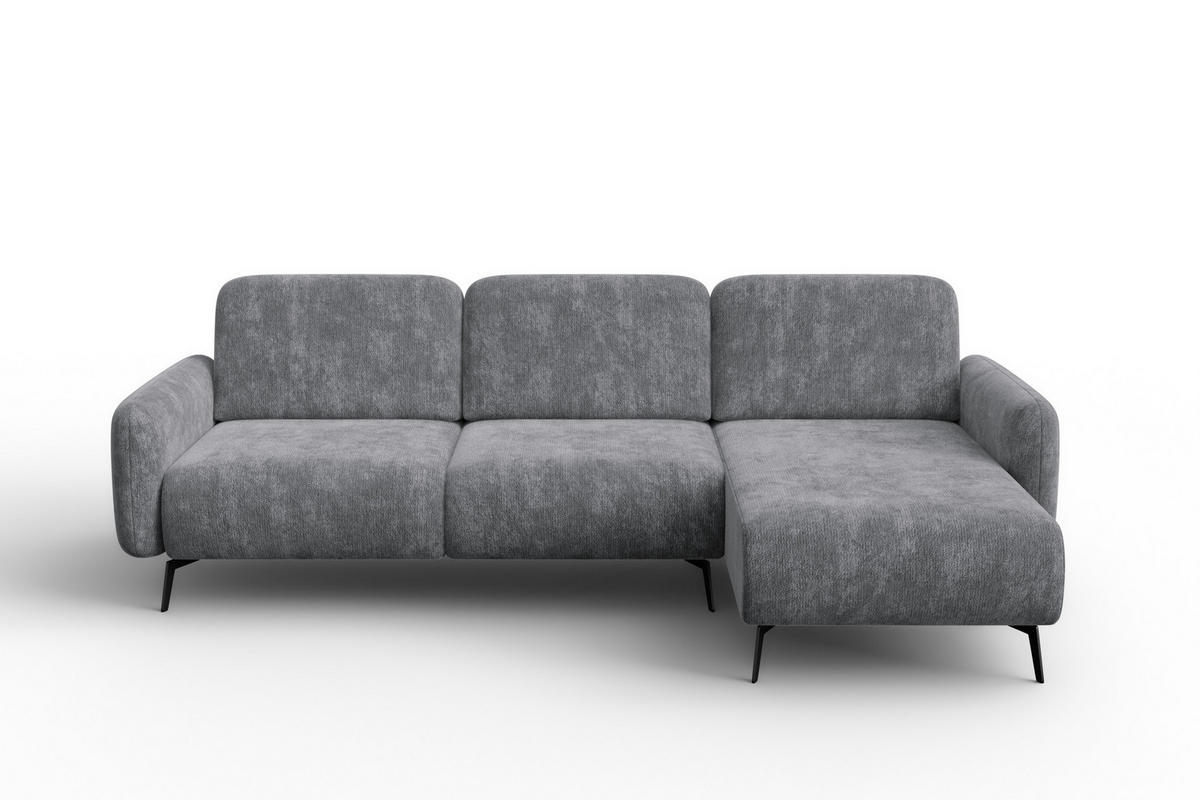 ECKSOFA FEBE 4-Sitzer RECHTS, grauer Chenille-Stoff - Schwarz/Grau, Holz/Textil (264/157cm) - Wozimo