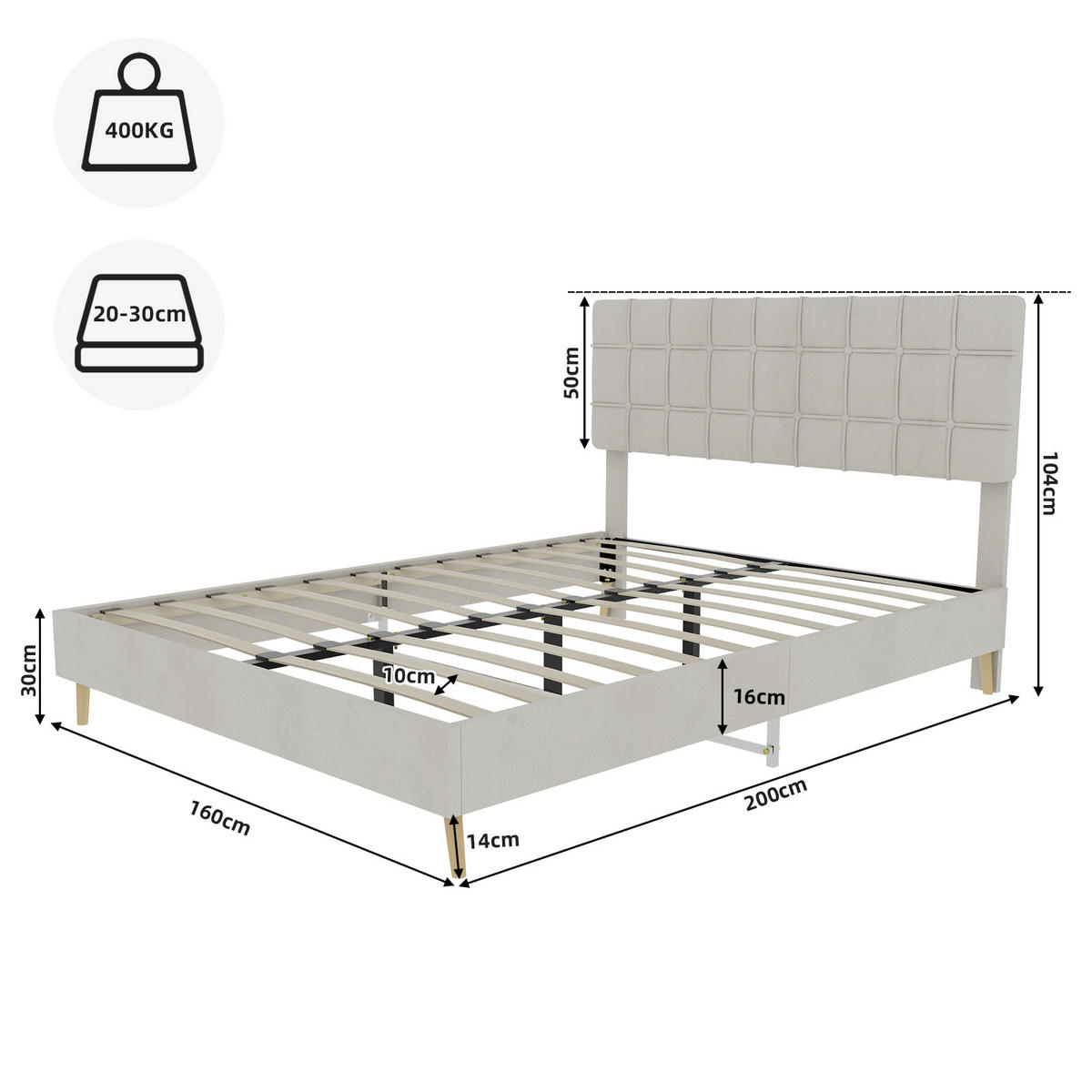 POLSTERBETT 160/200 cm in Beige Samt - Beige, Holzwerkstoff/Textil (160/200cm) - WISHDOR