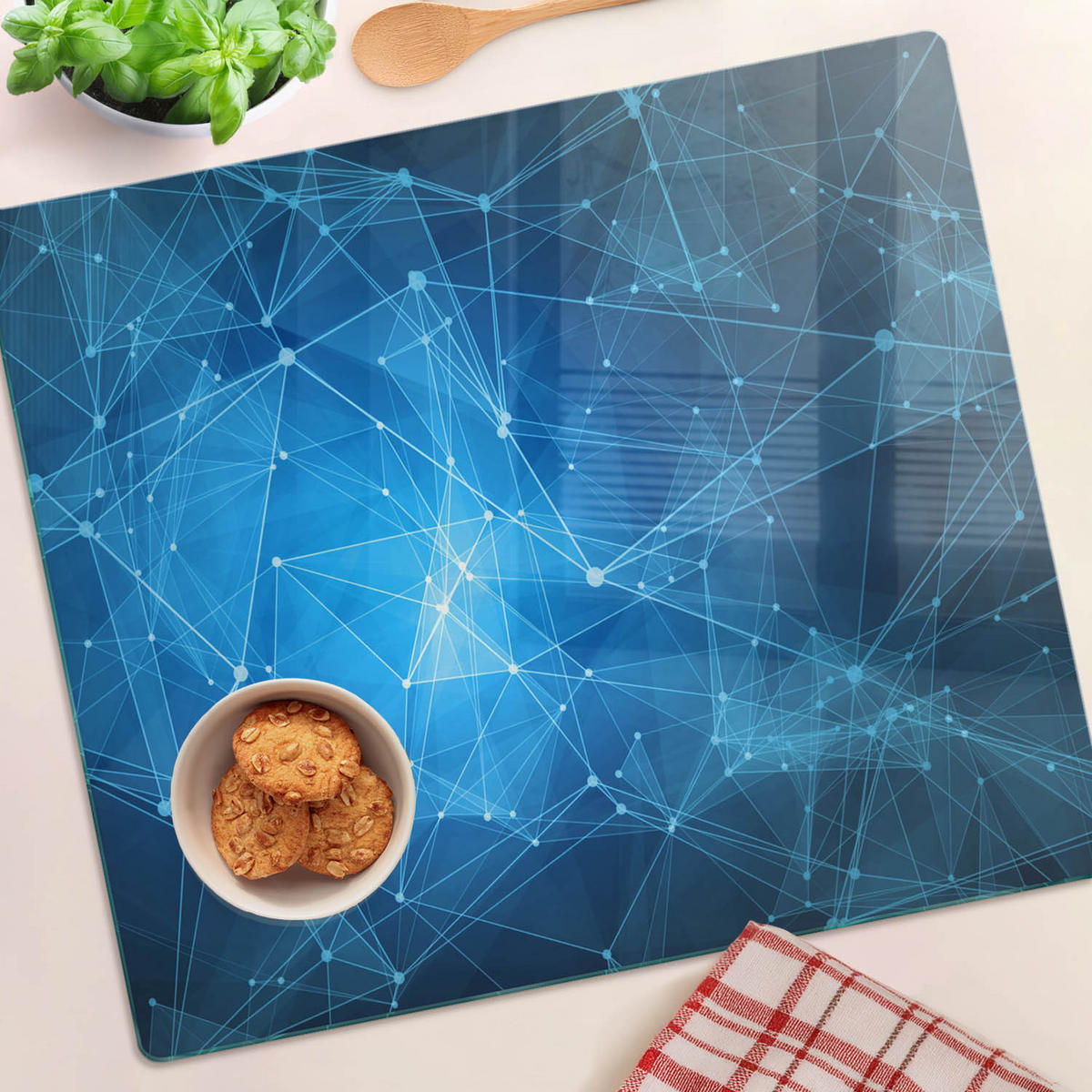 GLASPLATTE 60x52 cm Blaue Linien - Blau, Glas (60/0.4/52cm) - TULUP