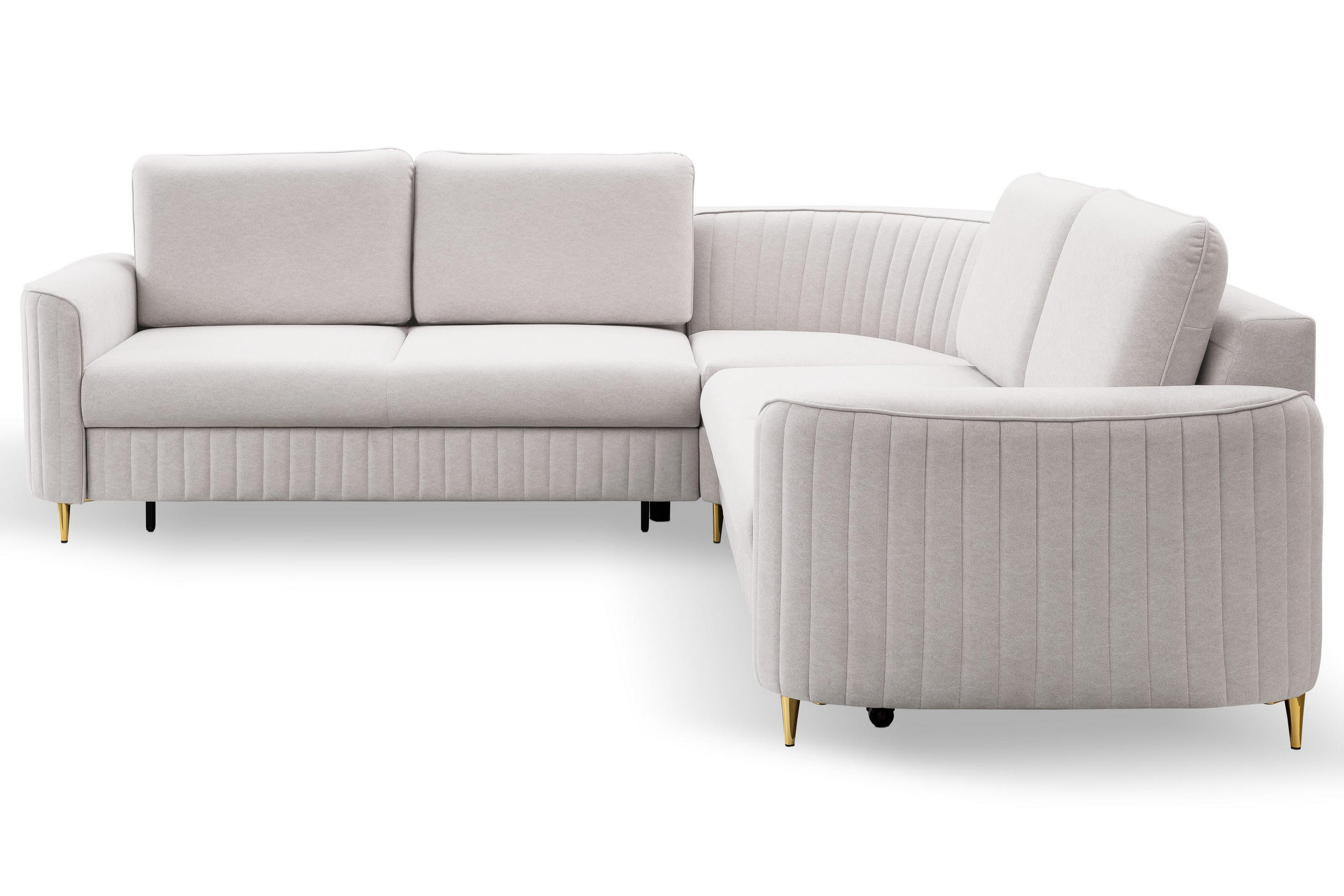 ECKSOFA VELA R-S Beige Velours-Stoff mit Schlaffunktion - Beige, Holz (251/251cm) - MASSENO