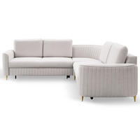 ECKSOFA VELA R-S Beige Velours-Stoff mit Schlaffunktion - Beige, Holz (251/251cm) - MASSENO