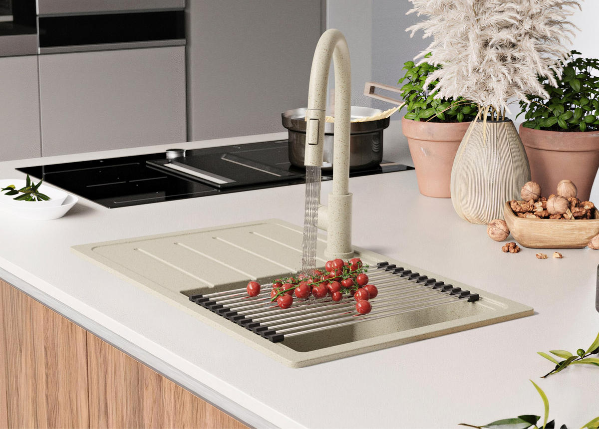 SPÜLBECKEN Kopenhagen Easy, 2-er set Beige 70/44 cm 1 Becken + Ablauf-Set ab 45er Unterschrank - Beige, Kunststoff (70/20/44cm) - Primagran