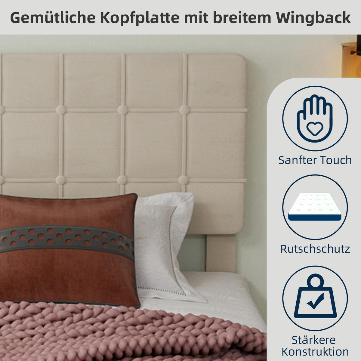 POLSTERBETT 160/200 cm in Beige Samt - Beige, Holzwerkstoff/Textil (160/200cm) - WISHDOR