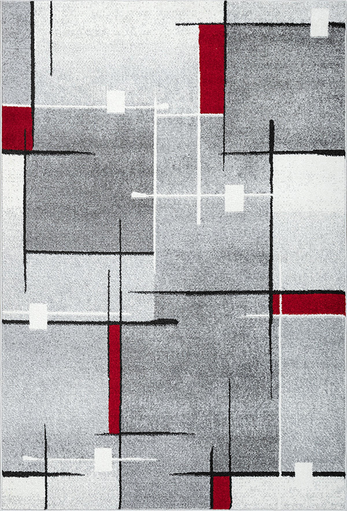 TEPPICH Niederflor Patchwork THUR Polypropylen Rot-Grau 140 x 200 cm - Grau, Textil (140/200cm) - KADIMA DESIGN