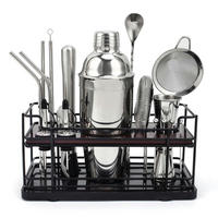 COCKTAIL Shaker Set 20-teilig Edelstahl 750 ml mit Ständer - Silberfarben, Metall (25/15/30cm)