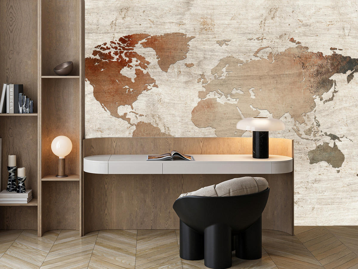 FOTOTAPETE für Wohnzimmer Vintage Karte Holz Hintergrund Retro 400x280 - Beige/Braun, Papier (400/280cm) - Muralo