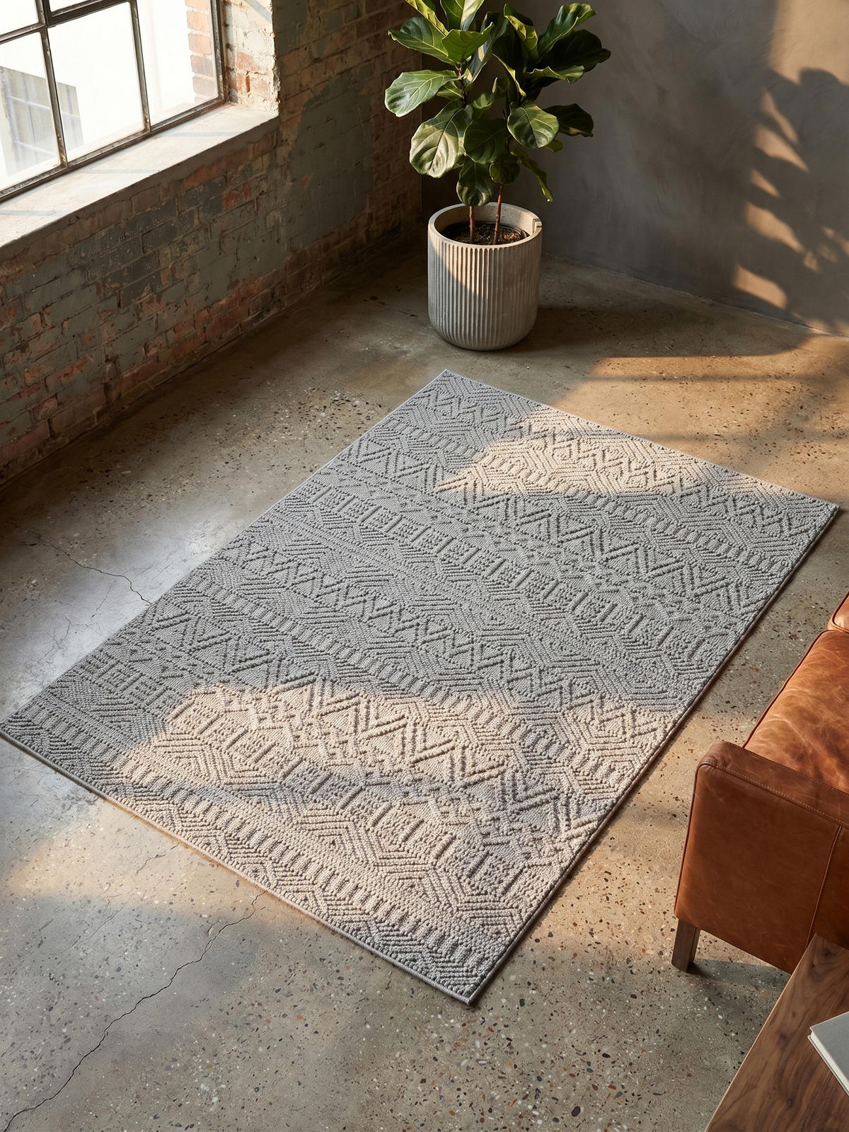 TEPPICH Flachgewebe LANGAU in Silber, mit Ethno-Streifen, 240 x 340 cm - Silberfarben, Textil (240/340cm) - KADIMA DESIGN