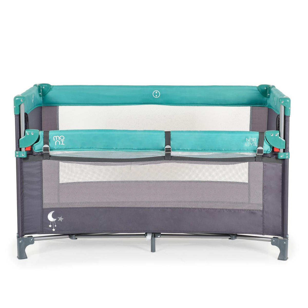 REISEBETT Next Level, 2 Ebenen türkis Matratze, Seite zum klappen, Beistellbett - Türkis, Kunststoff (60/120cm) - Moni
