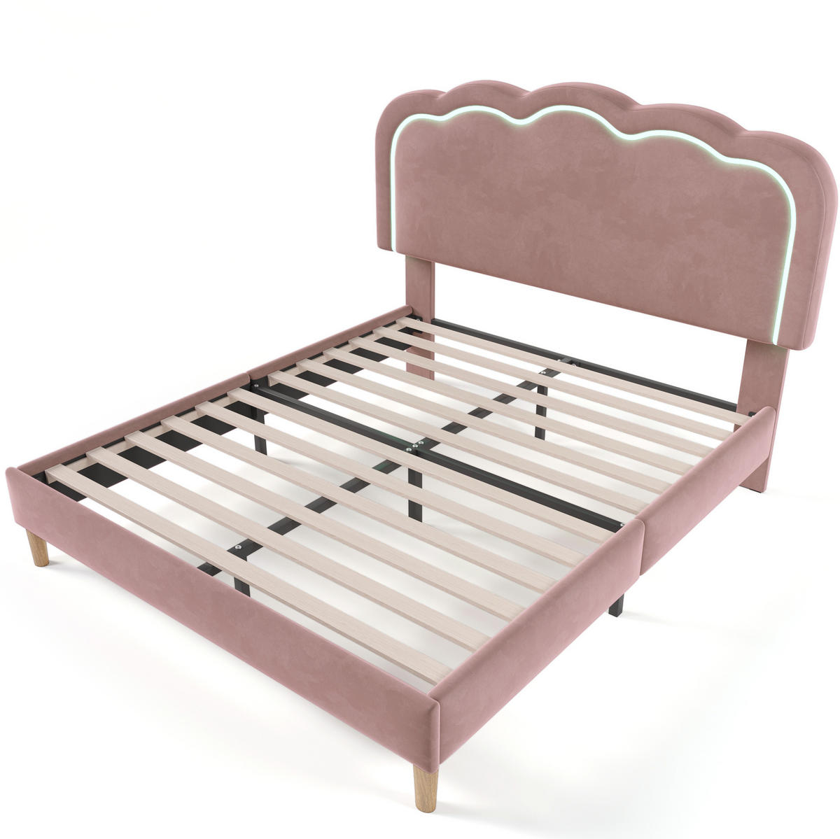 POLSTERBETT 140/200 cm Rosa aus Samt mit LED-Kopfteil - Pink, Textil (140/200cm) - OKMYHOME