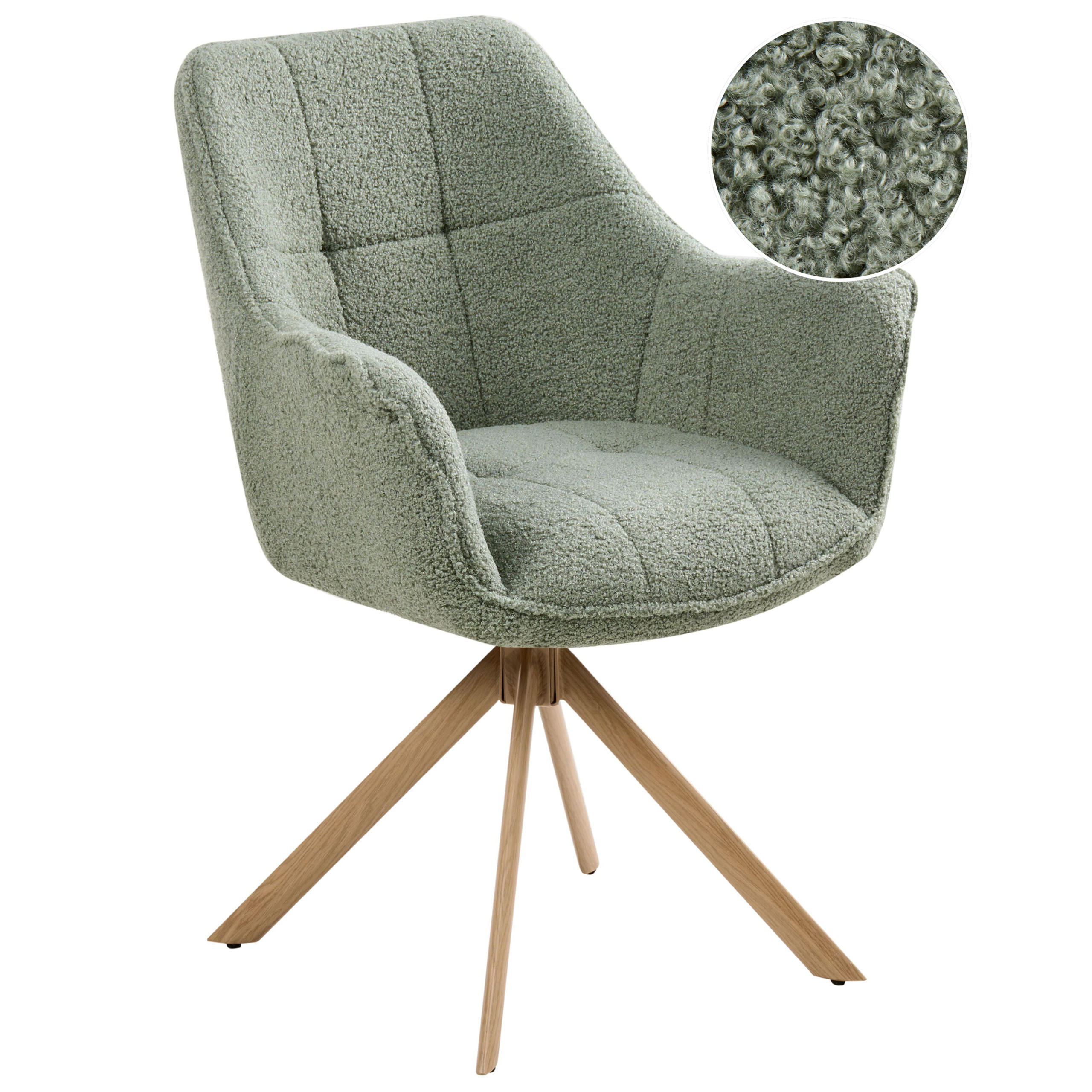ESSZIMMERSTUHL drehbar Bouclé Hellgrün Hayden - Hellgrün, Textil/Metall (64/85/69cm) - Beliani