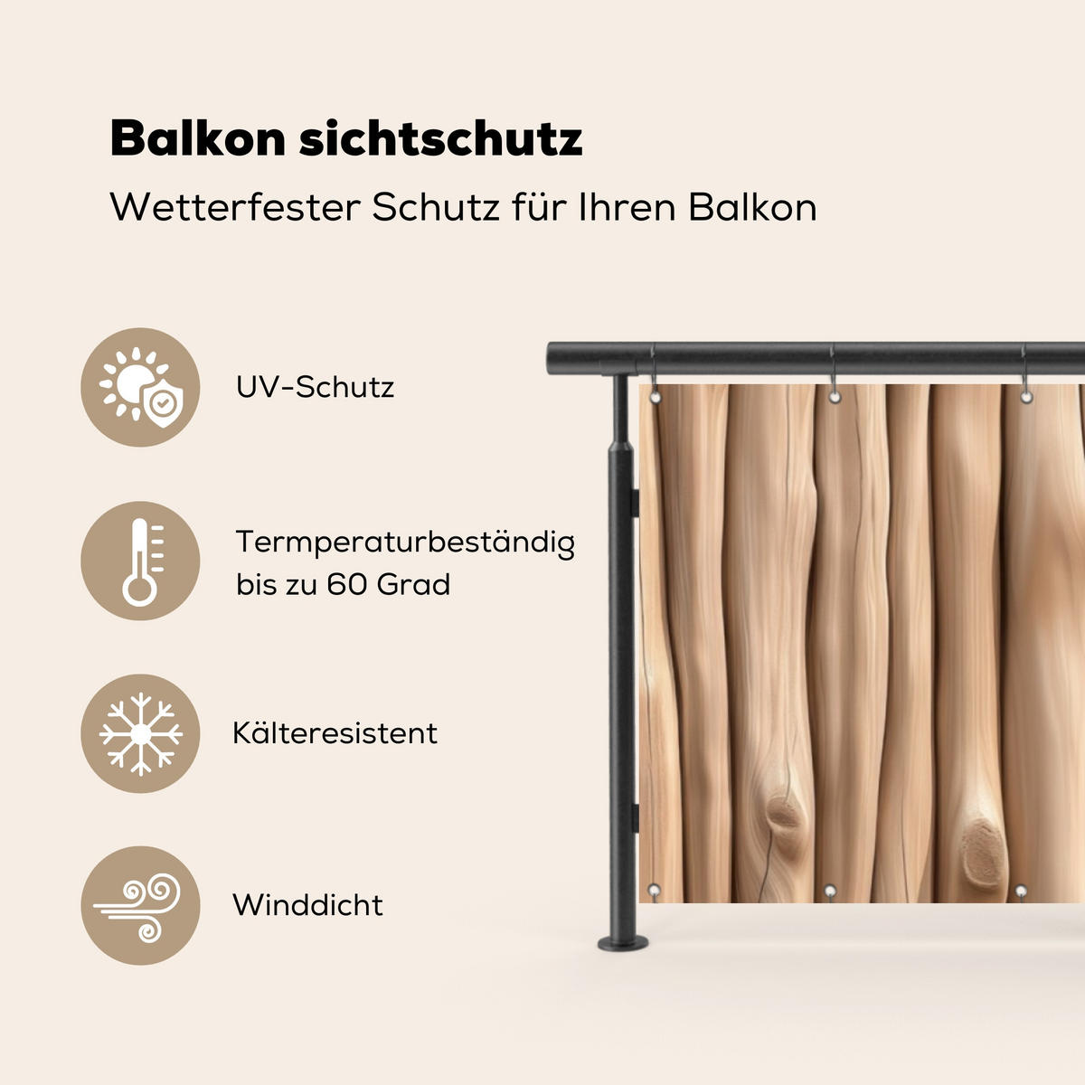 BALKON-SICHTSCHUTZ Holz - Stiel - Hellbraun - Ahornfarben, Kunststoff (300/95cm) - MuchoWow