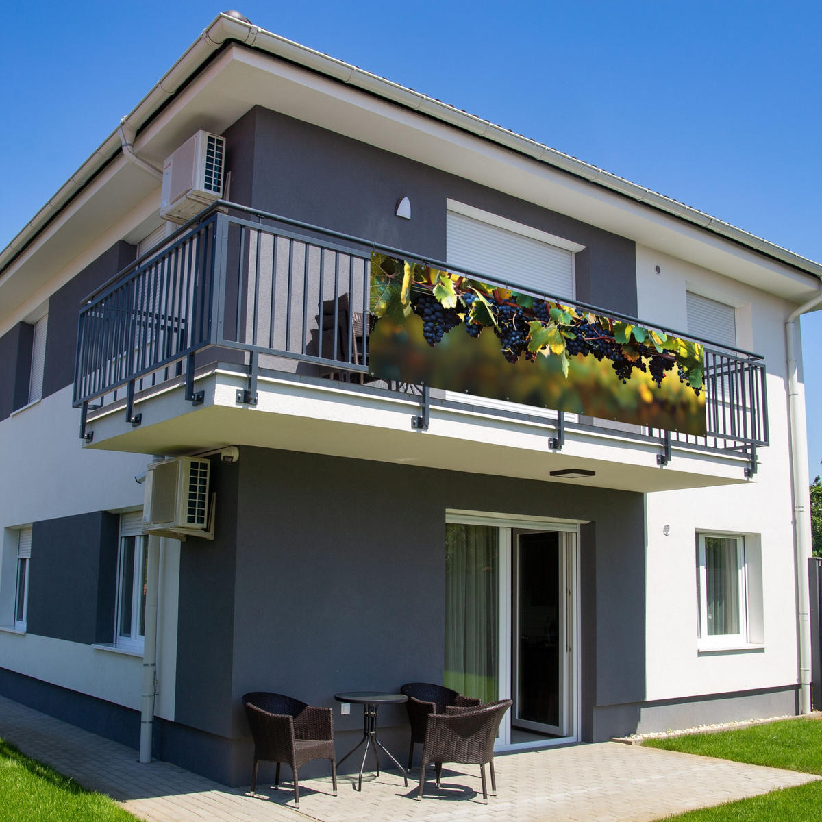 BALKON-SICHTSCHUTZ Trauben - Wein - Natur - Grün - Weinrot, Kunststoff (300/95cm) - MuchoWow