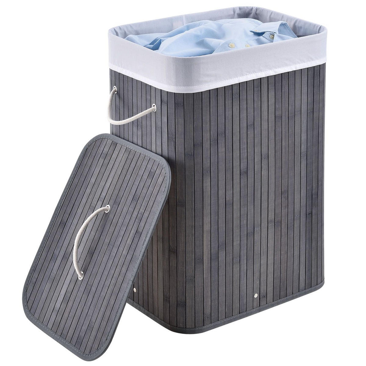 WÄSCHEKORB Curly 72 L grau - Grau, Holz (40/60/30cm) - Juskys