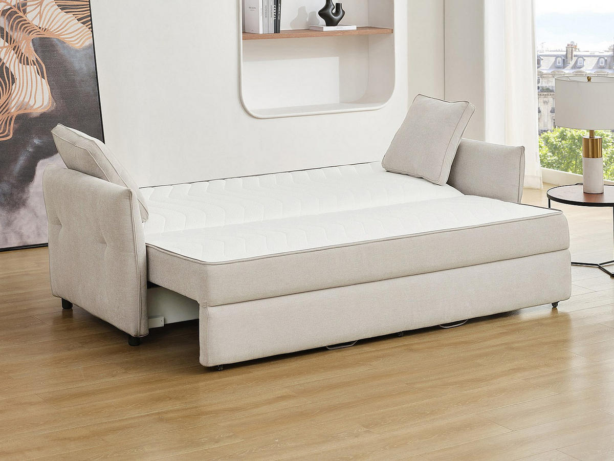 SCHLAFSOFA - 3 Personen - stoff - beige Sitala - Beige, Textil (220/92/87cm) - Vente-Unique