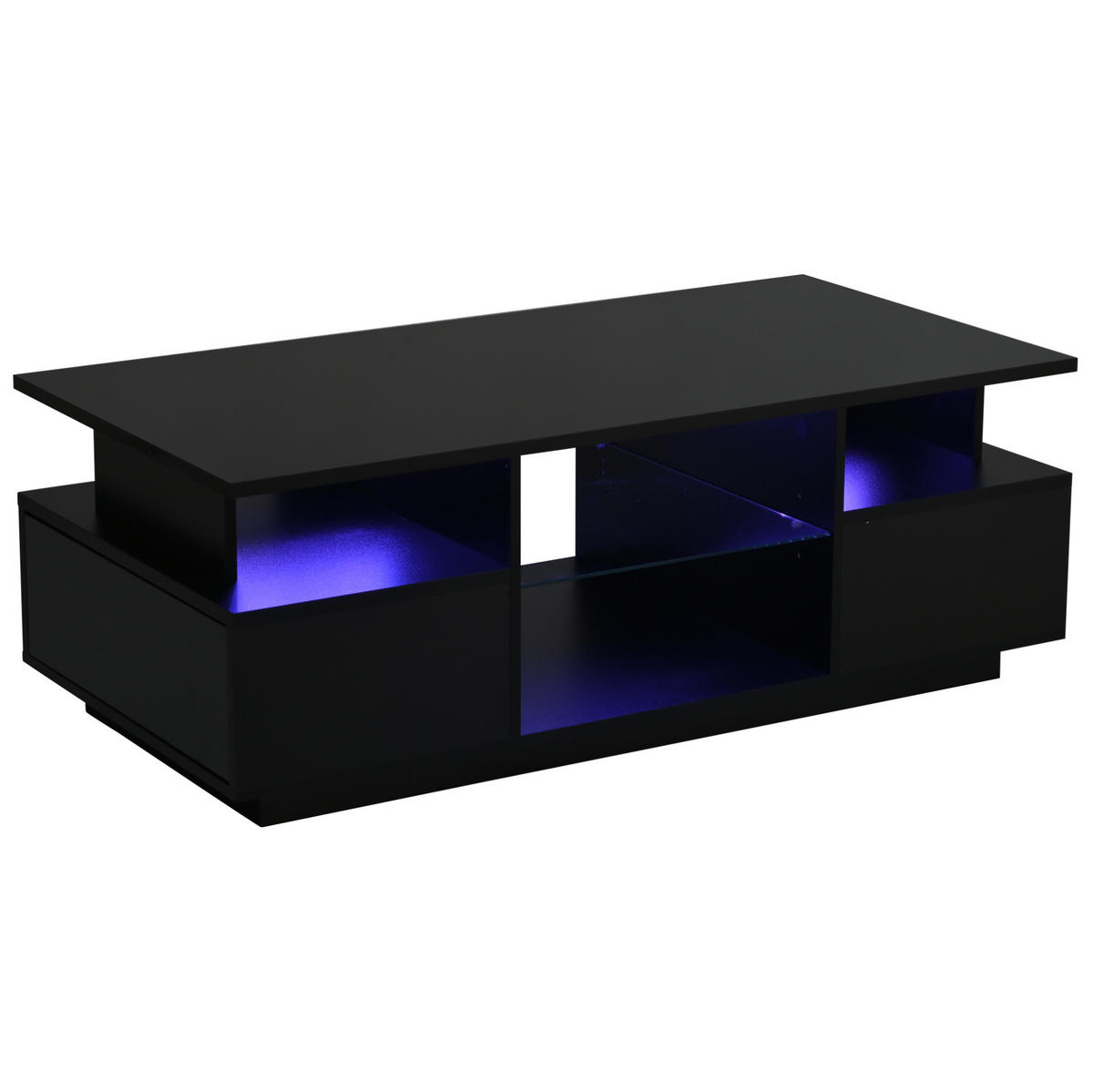 COUCHTISCH 100/50/36 cm Schwarz aus Spanplatte mit LED-Beleuchtung und 2 Schubladen - Schwarz, Holzwerkstoff (100/50/36cm) - OKWISH